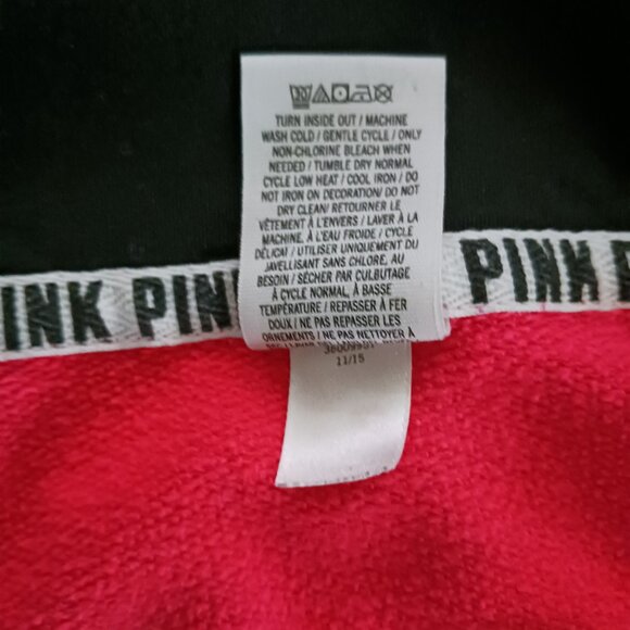 PINK Victoria's Secret Womens 3/4 Zip Pullover Sweater Size Lg Pink Black Collar - Picture 6 of 10